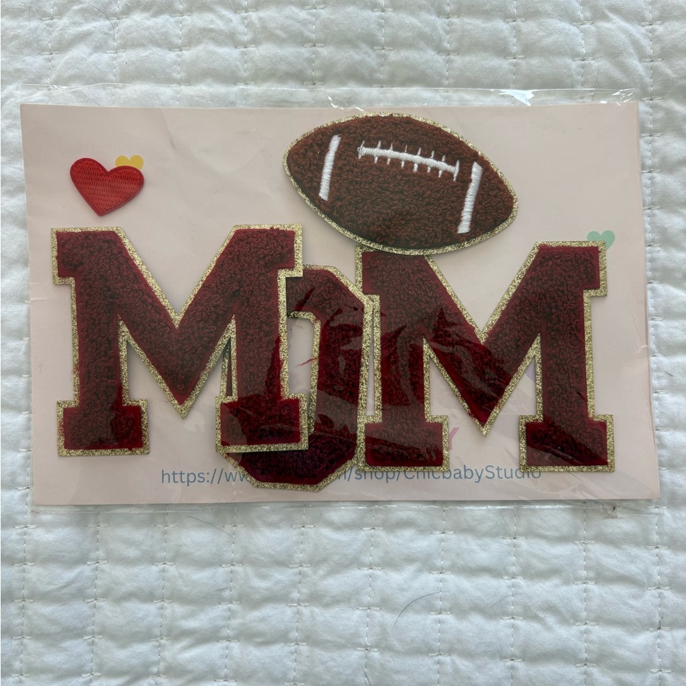 Maroon Iron On Football Themed Patch Set MOM